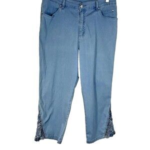 LAFEI-NIER Women's Cropped Pants Crochet Embellished Lace Inserts Blue 8